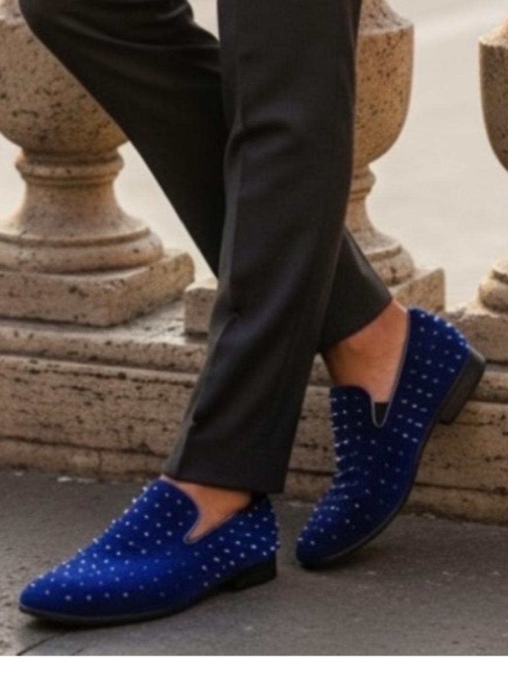 Enzo Mens Sharp Blue Studded Velvet Formal Dress Loafers